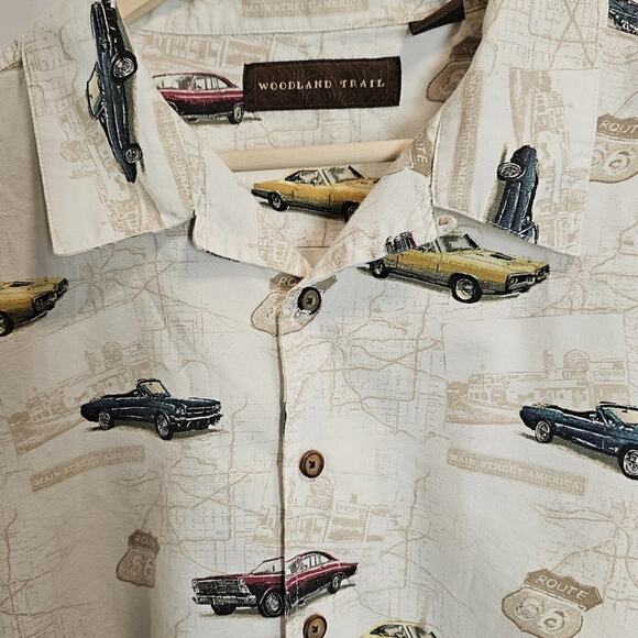 Woodland Trail Route 66 Classic Cars Men's Retro Casual Button-down Size XL - Picture 3 of 7